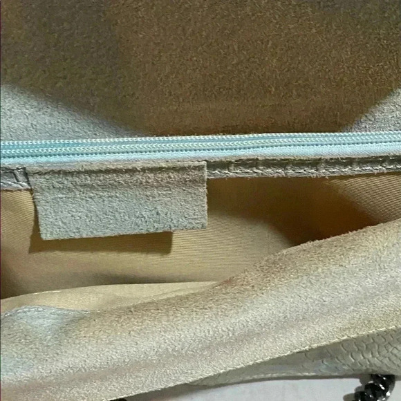 Handcrafted green blue leather suede satchel handbag - Picture 7 of 14